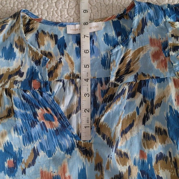 House Of Harlow 1960 Size Small Blue Abstract Floral Ruffle Tiered Sleeve Top - Picture 8 of 11